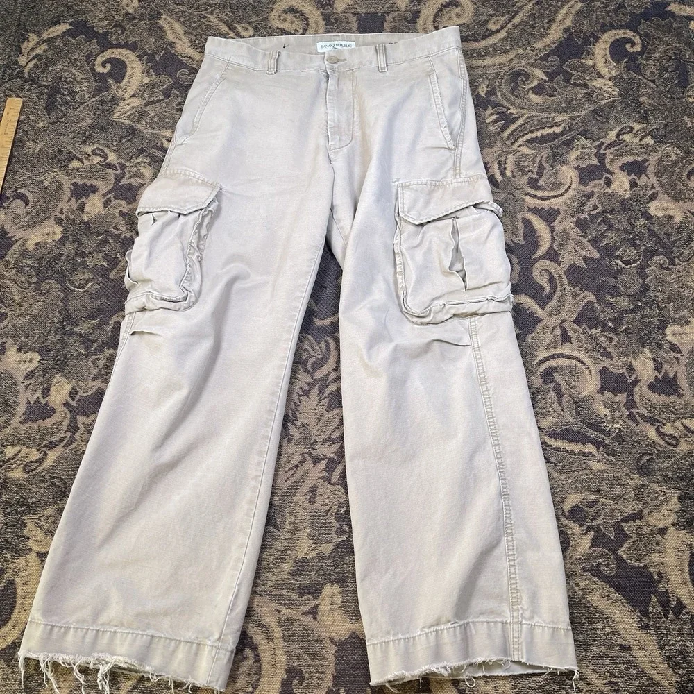 Vtg Y2k Banana Republic Beige Cargo Pants Mens Size 32x30 Distressed
